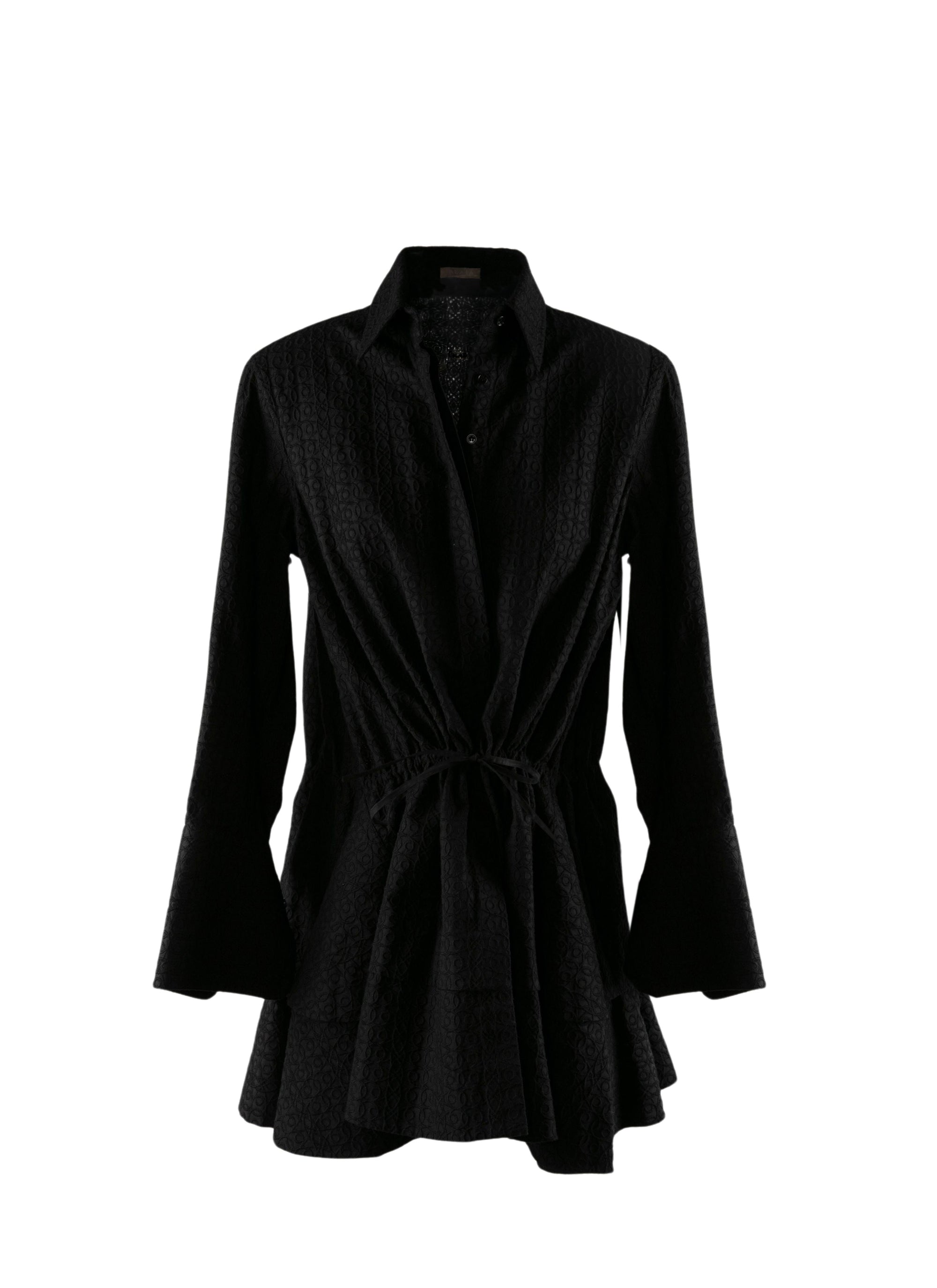 Chemise basque brodée à manches longues - Noir