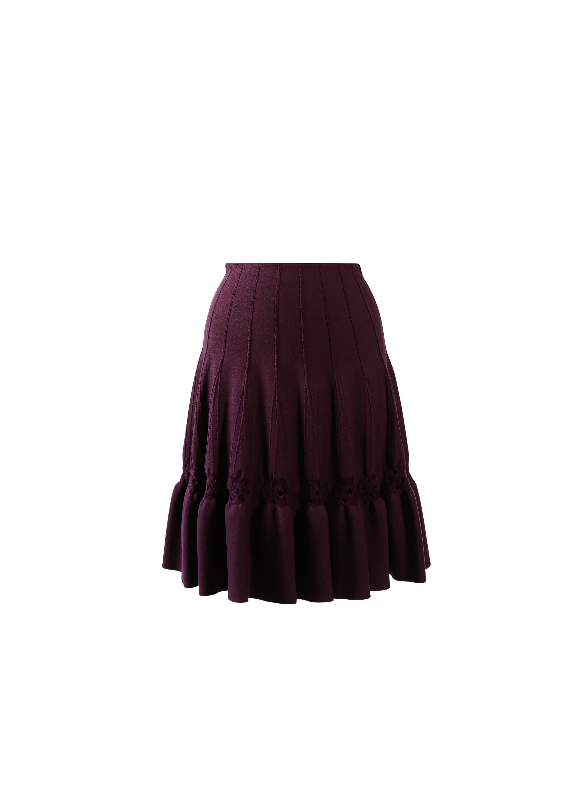 Jupe à motif rosace en laine - Aubergine