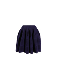 Jupe courte piquée en laine - Indigo