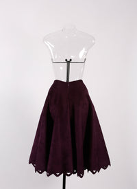 Mid-length skirt in velvet with open hem - Aubergine