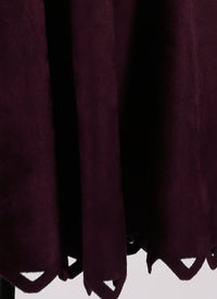 Mid-length skirt in velvet with open hem - Aubergine