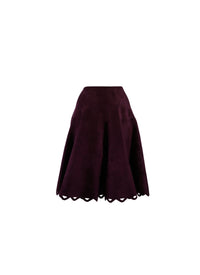 Mid-length skirt in velvet with open hem - Aubergine
