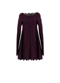 Long-sleeved baby-doll dress in trigon - Aubergine