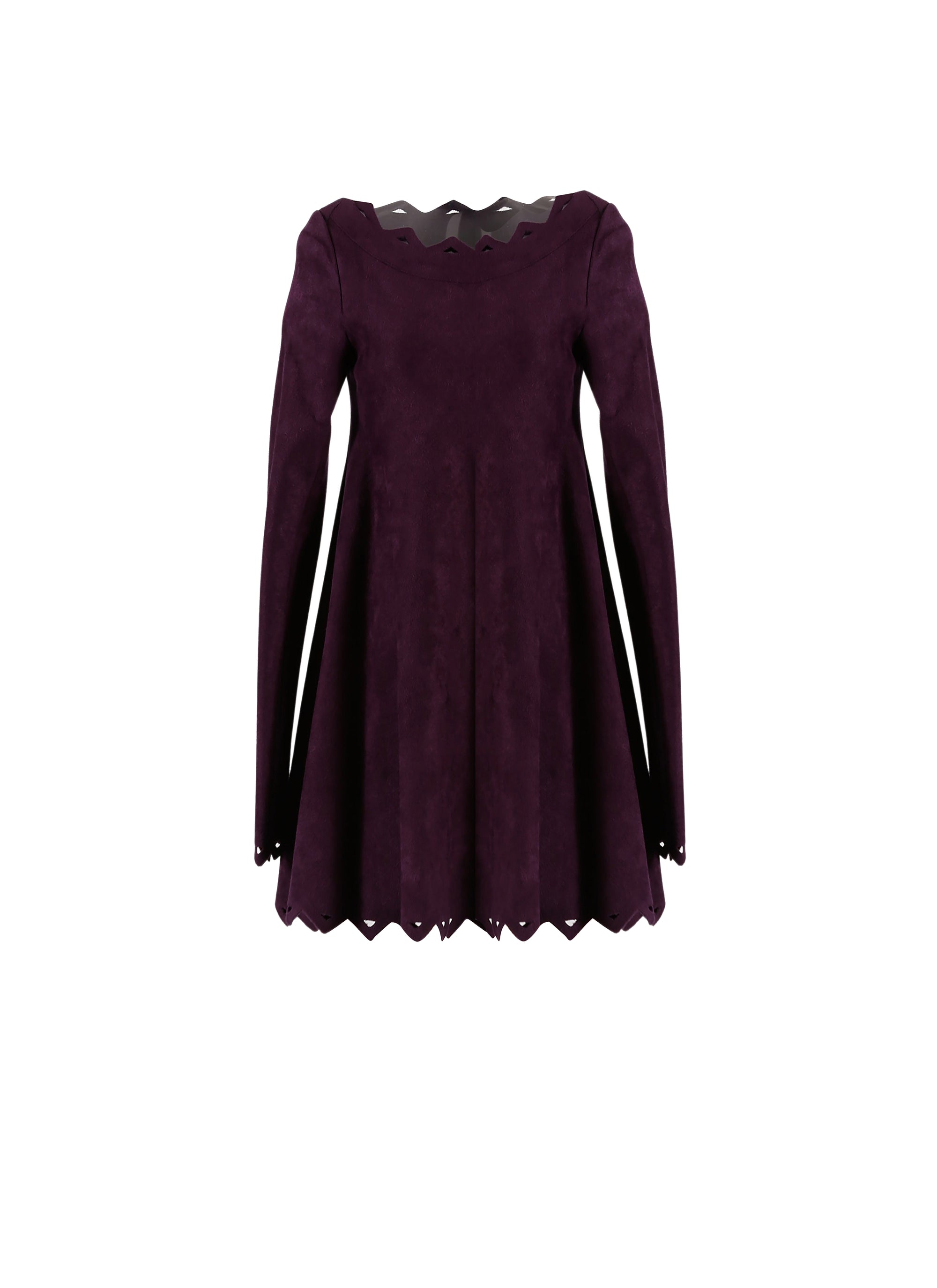 Long-sleeved baby-doll dress in trigon - Aubergine