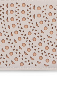 Zipped card holder, perforated motif in leather - Pearl & Sand