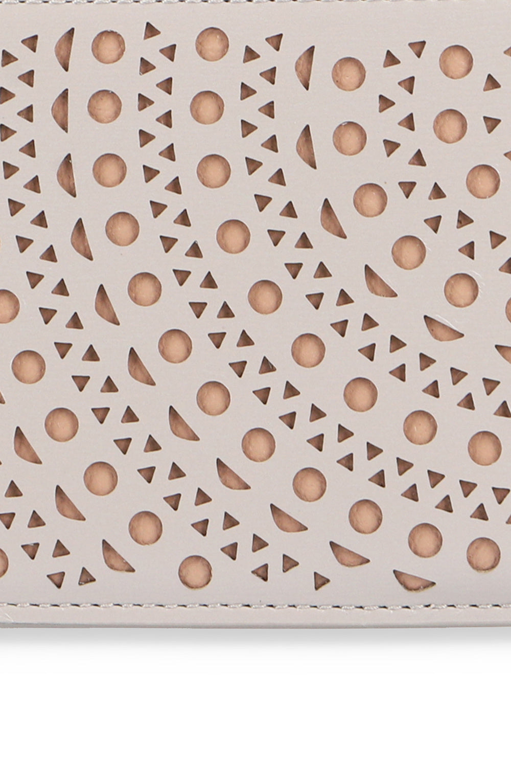 Zipped card holder, perforated motif in leather - Pearl & Sand