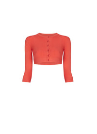 Long-sleeved knitted button-down cardigan - Pumpkin