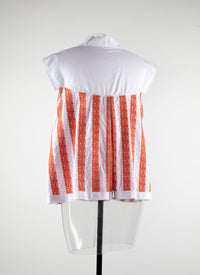 Chemise à manches courtes "Art Déco" - Blanc & Orange