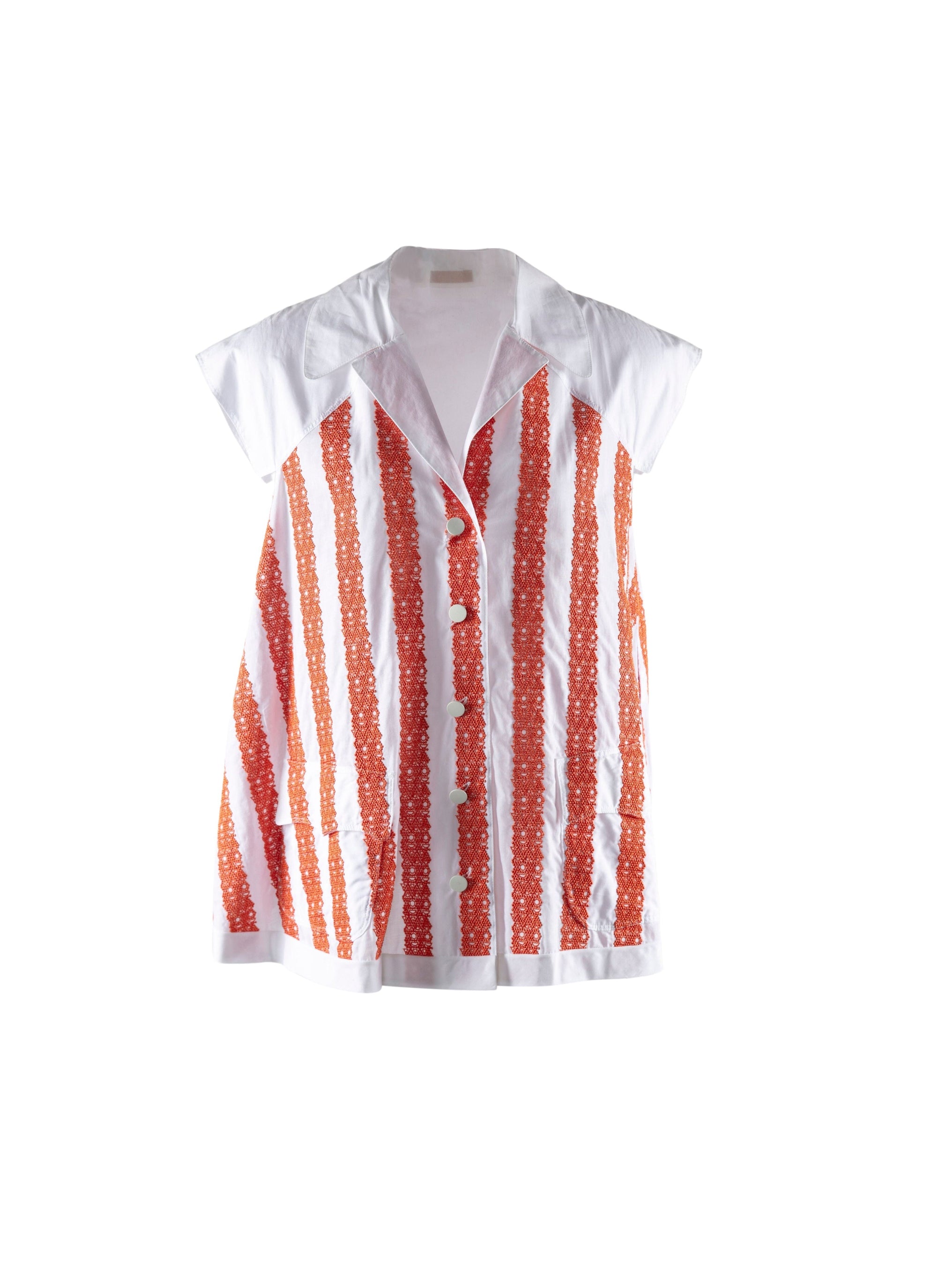 Chemise à manches courtes "Art Déco" - Blanc & Orange
