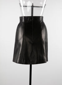 Jupe courte en cuir avec détail couture - Noir intense