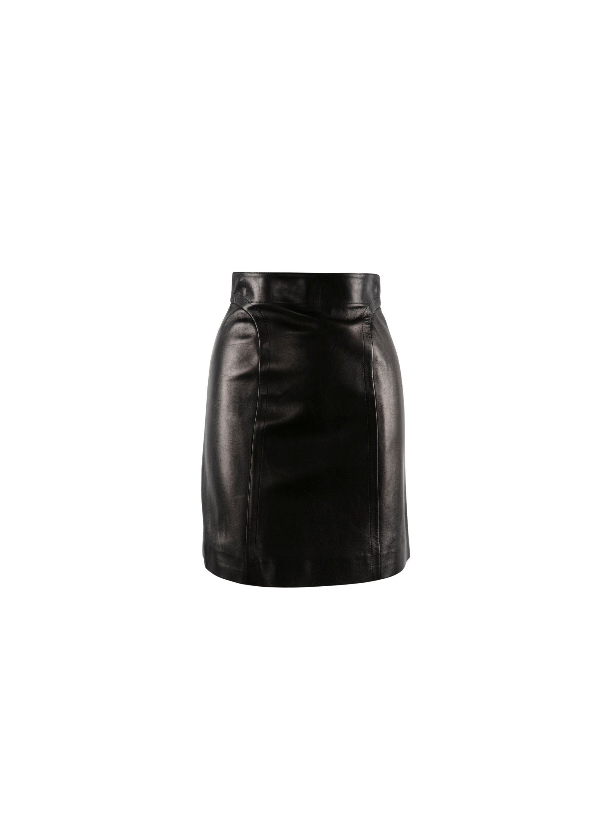 Jupe courte en cuir avec détail couture - Noir intense