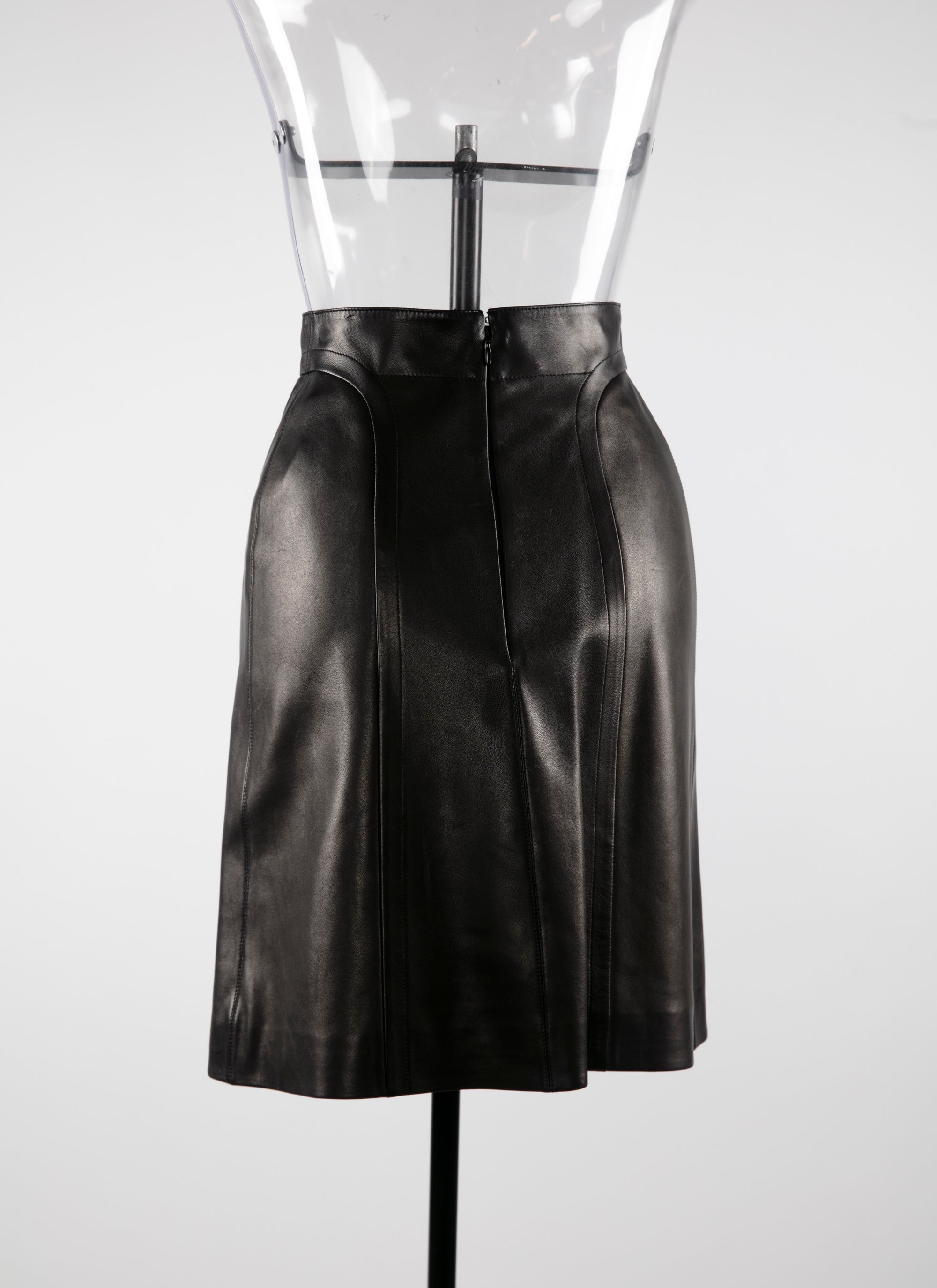 Jupe droite en cuir avec détail couture - Noir intense