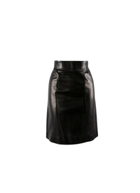 Jupe droite en cuir avec détail couture - Noir intense