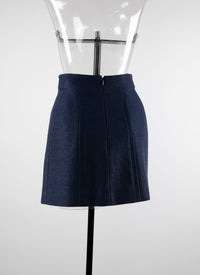 Plain mini skirt with seam detail - Cobalt