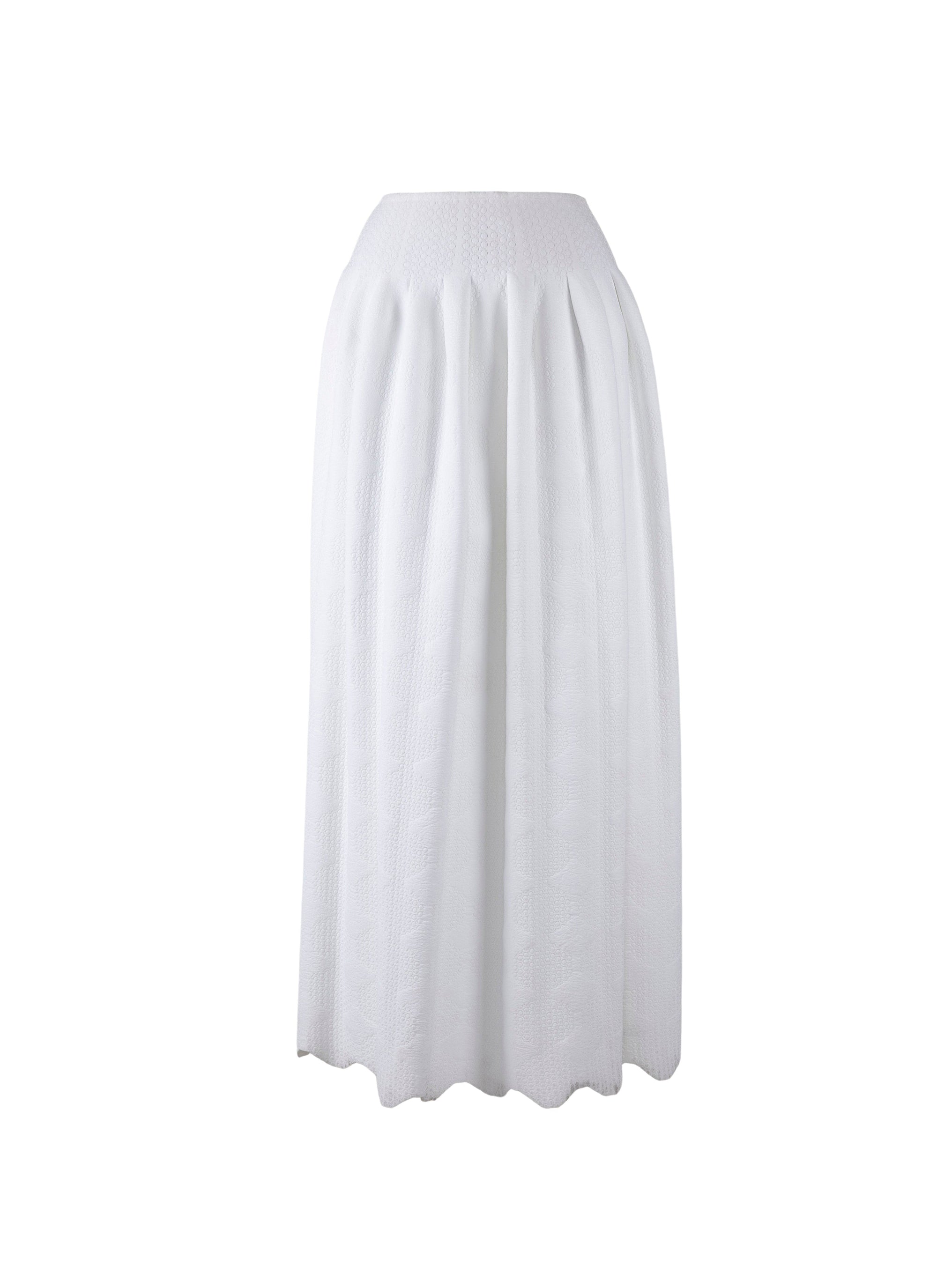 Textured midi skirt with fitted waist - White