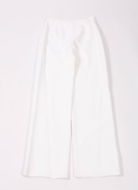 Wide-leg trousers in raffia - White