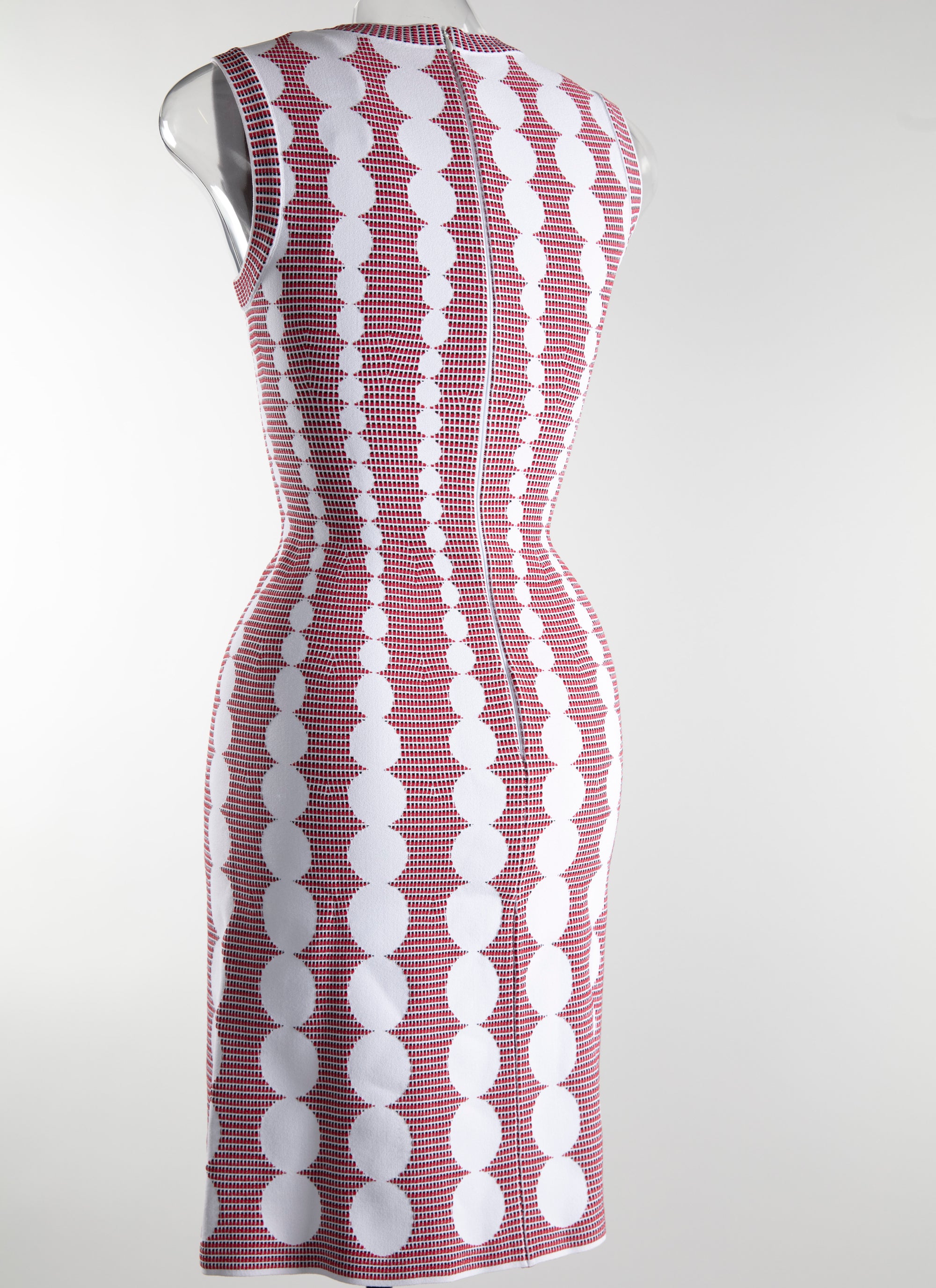 Fitted dress with flared skirt and openwork details - White & Red