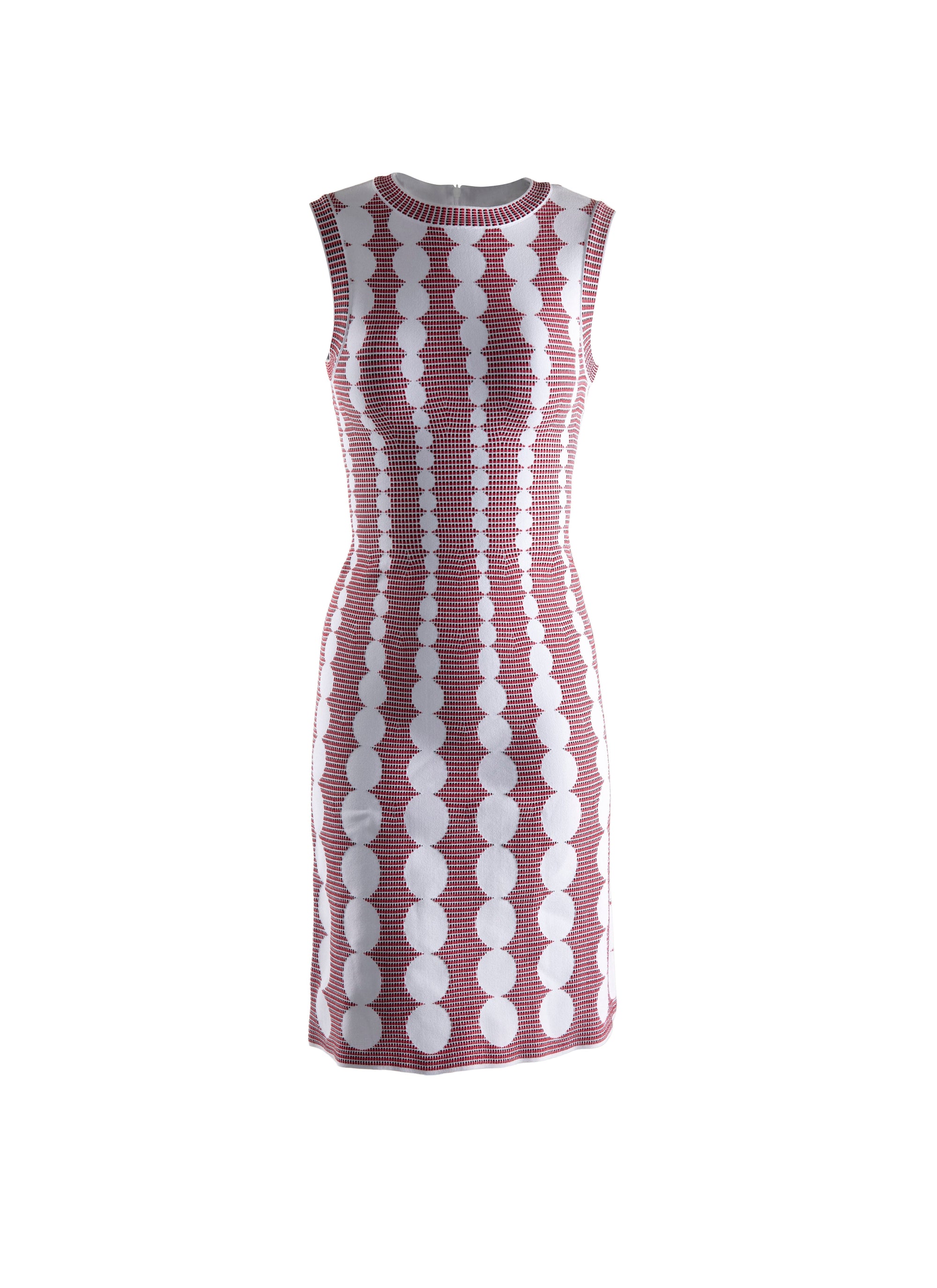 Fitted dress with flared skirt and openwork details - White & Red