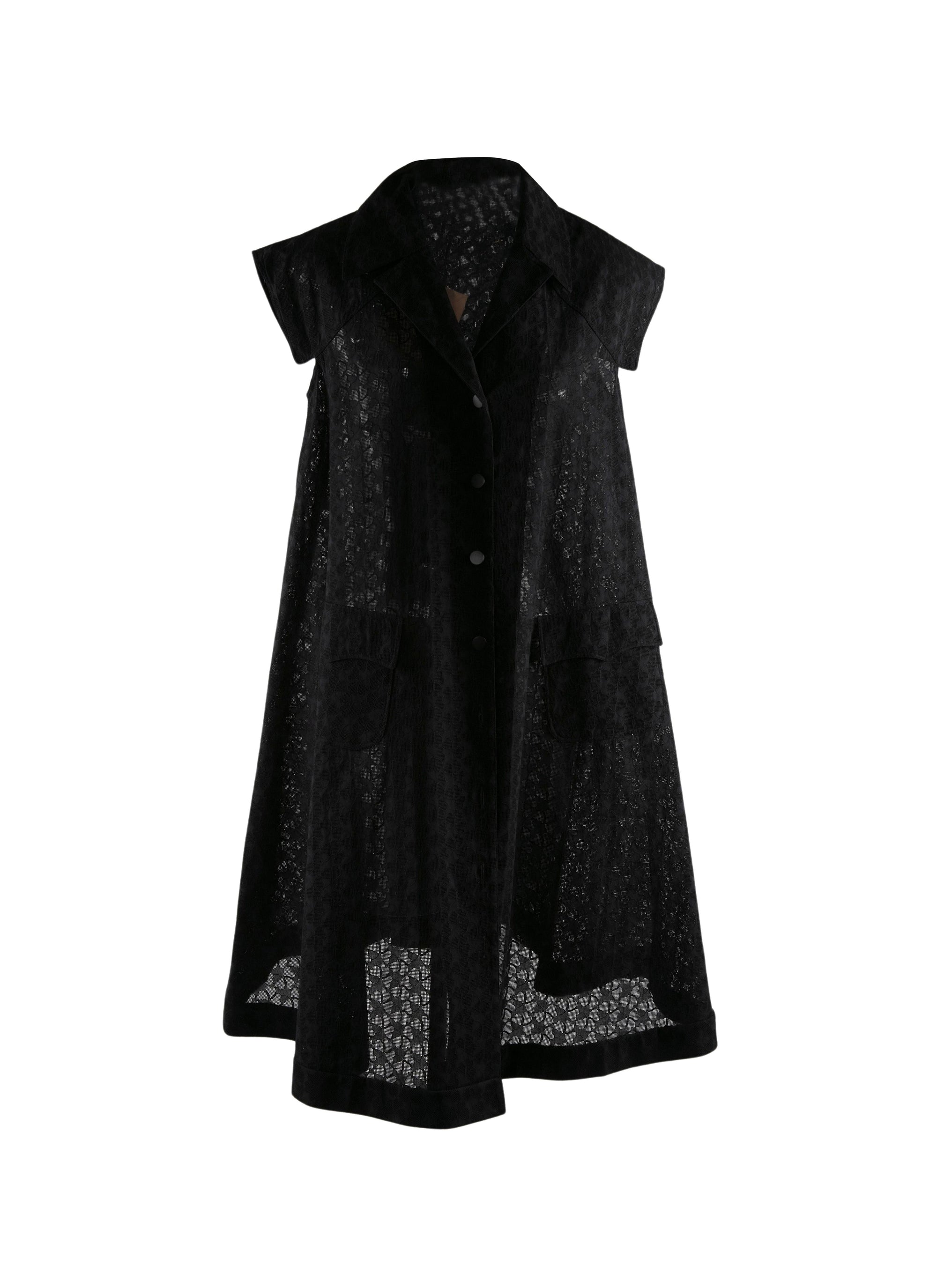 Short-sleeved lace shirt dress - Black intense