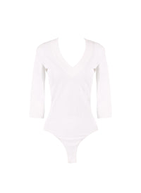 Body col V à manches 3/4 - Blanc