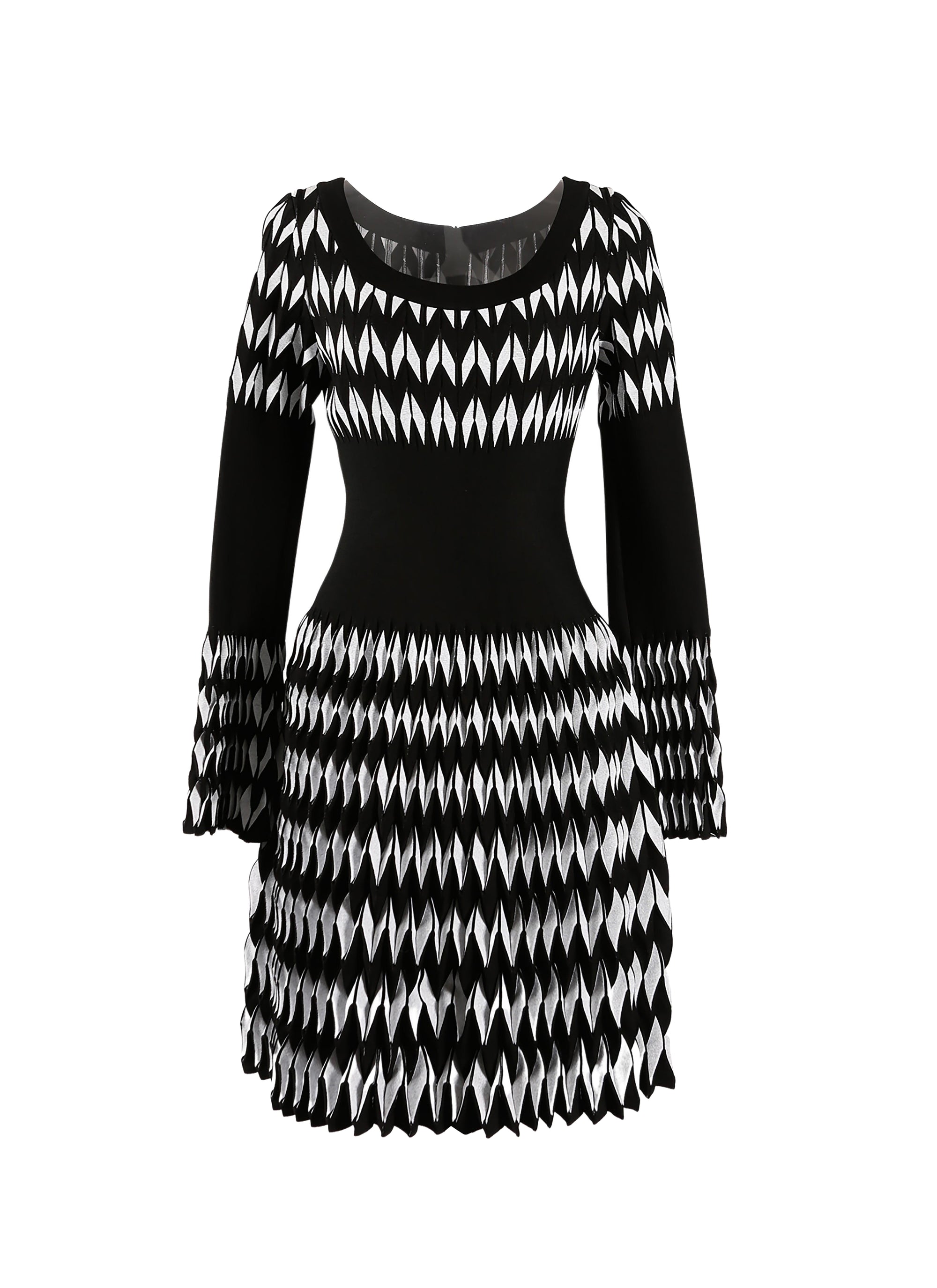 Belize long sleeve knitted dress - Black & White