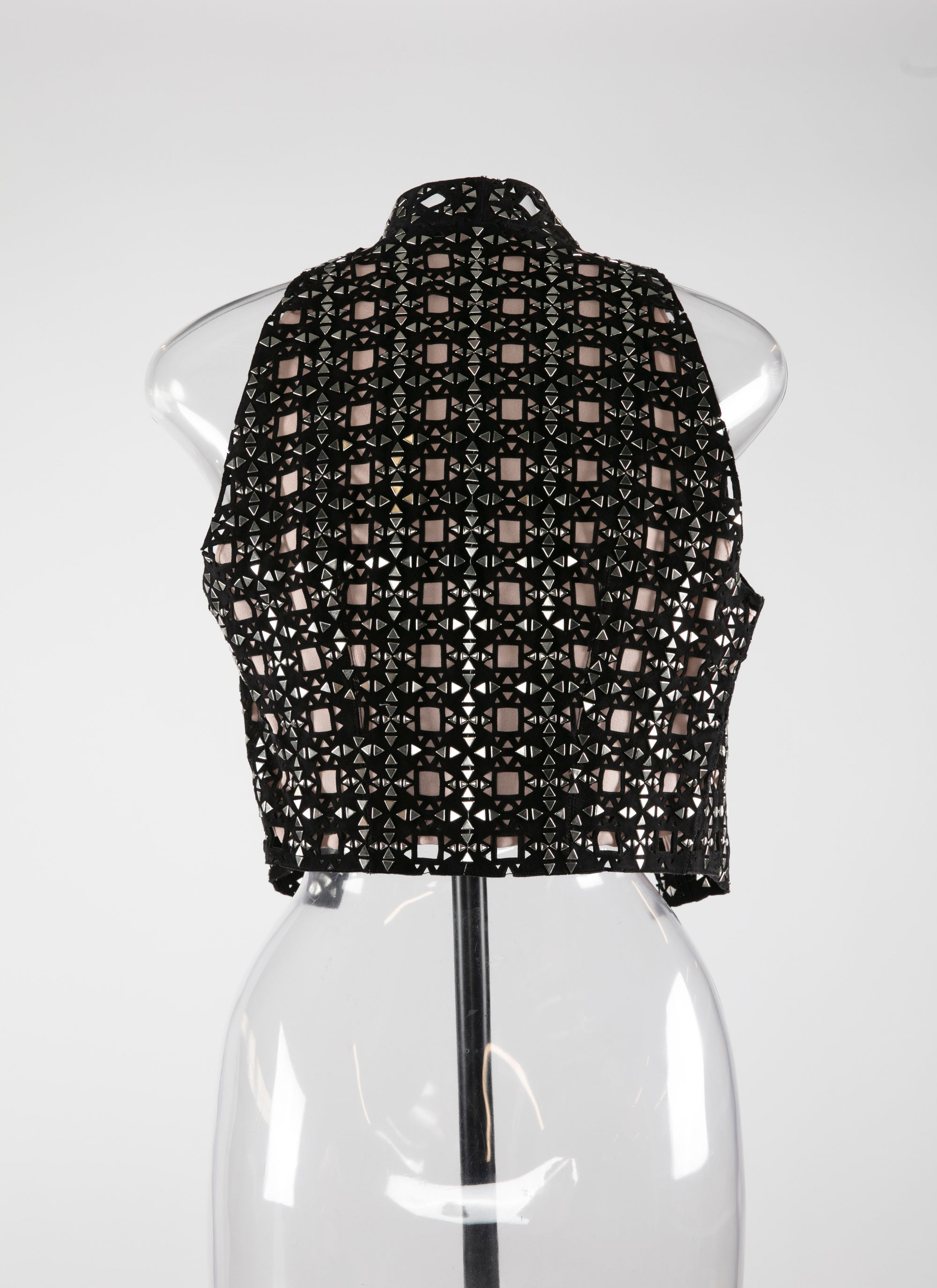 Perforated leather sleeveless waistcoat - Black intense