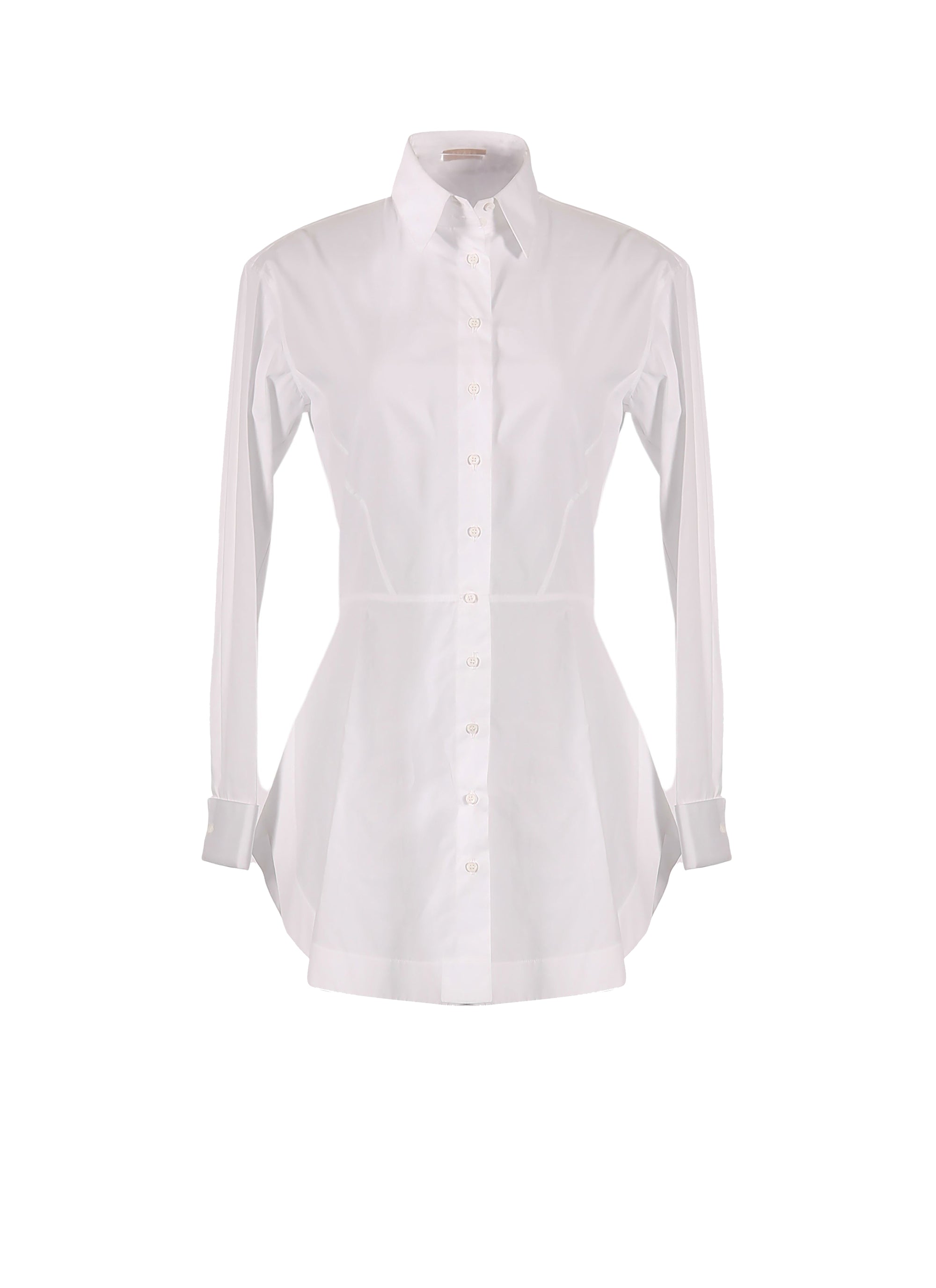 Chemise cintrée et plissée en popeline - Blanc