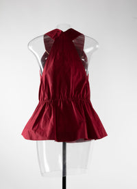 Plunging collar sleeveless knotted basque shirt - Purple