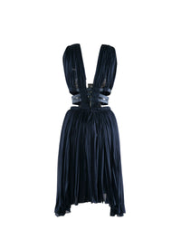 Short v-neck dress with gathered cut-outs - Navy