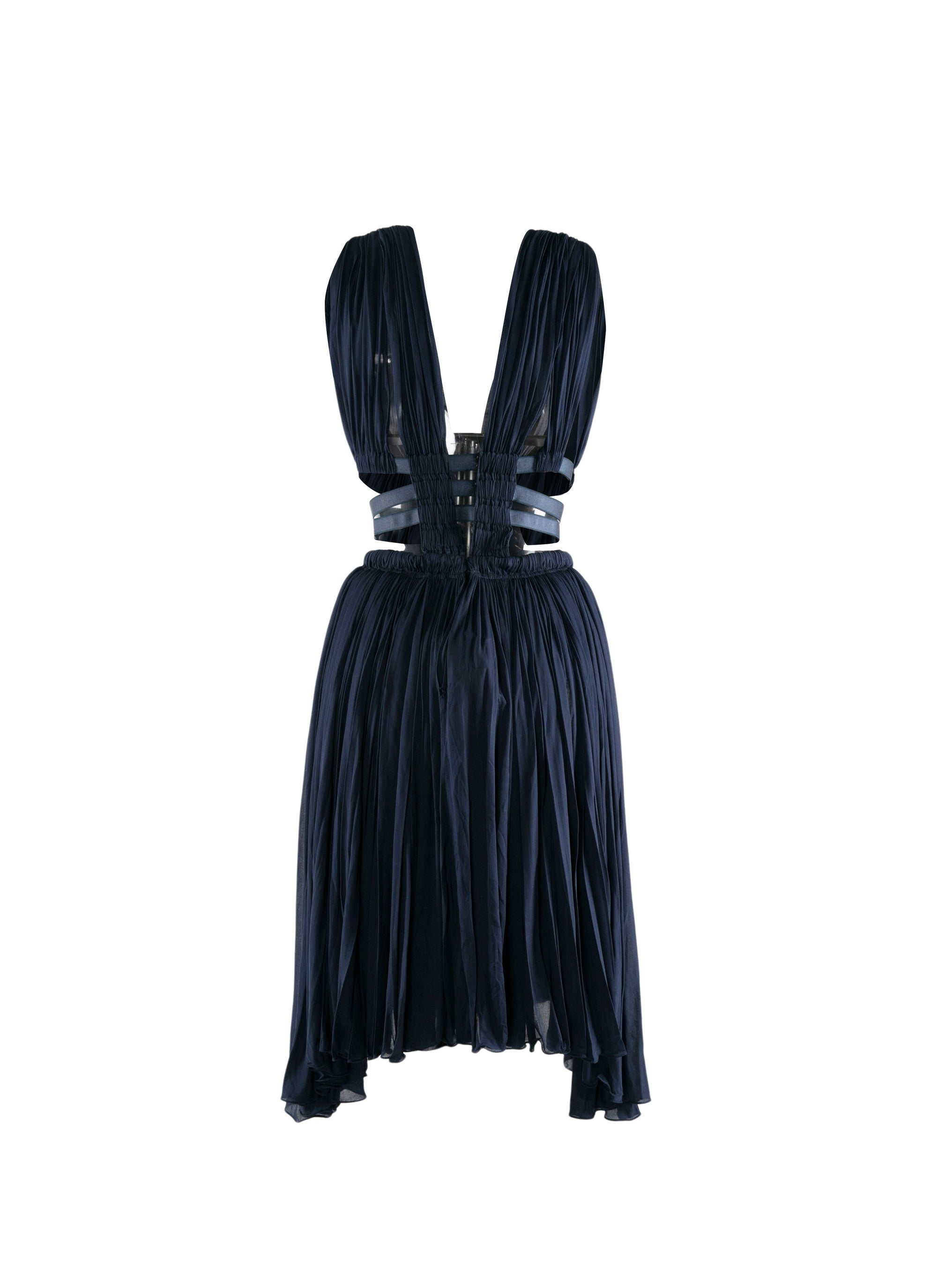 Short v-neck dress with gathered cut-outs - Navy