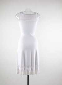 Robe col carré sans manches à ourlet en dentelle - Blanc