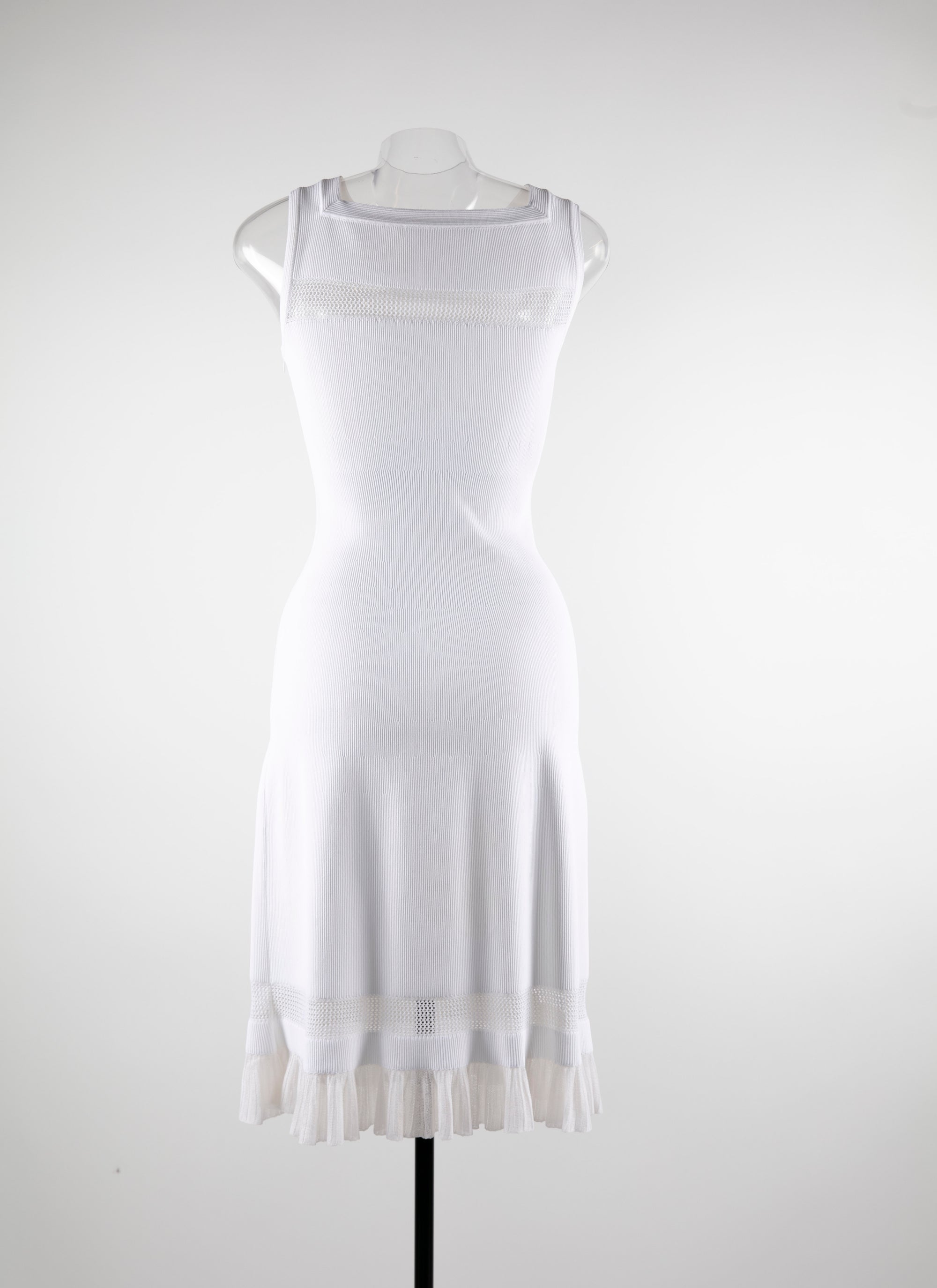 Robe col carré sans manches à ourlet en dentelle - Blanc