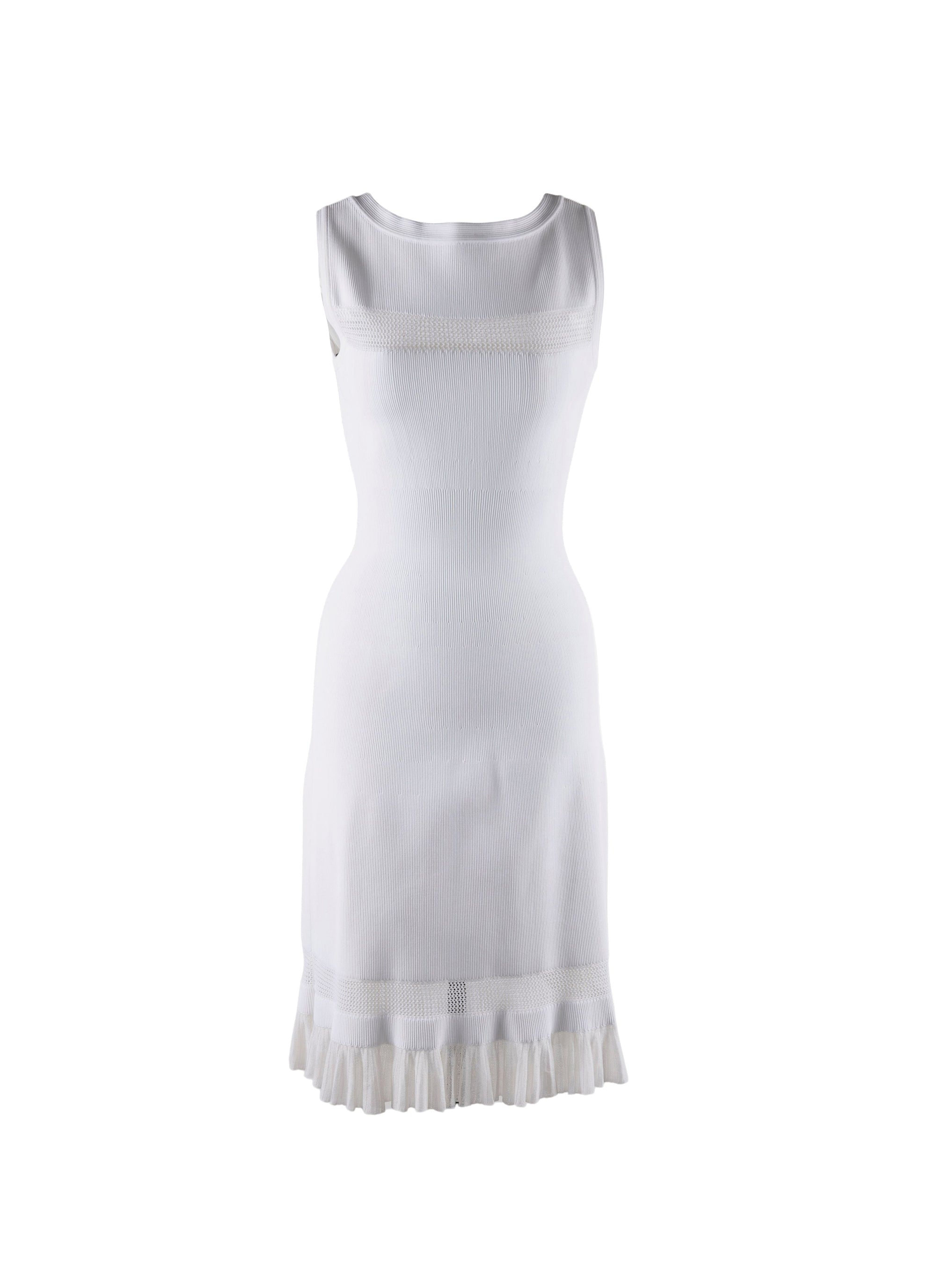 Robe col carré sans manches à ourlet en dentelle - Blanc