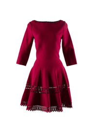 Flared dress with cut-out details and stand-up collar - Purple