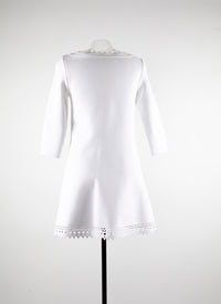 Robe à manches 3/4 à col et ourlet festonnés - Blanc