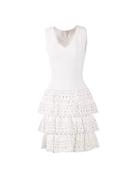 Robe ajourée sans manches à volants en maille - Blanc