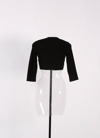 Cardigan court boutonné à manches longues en maille - Noir charbon