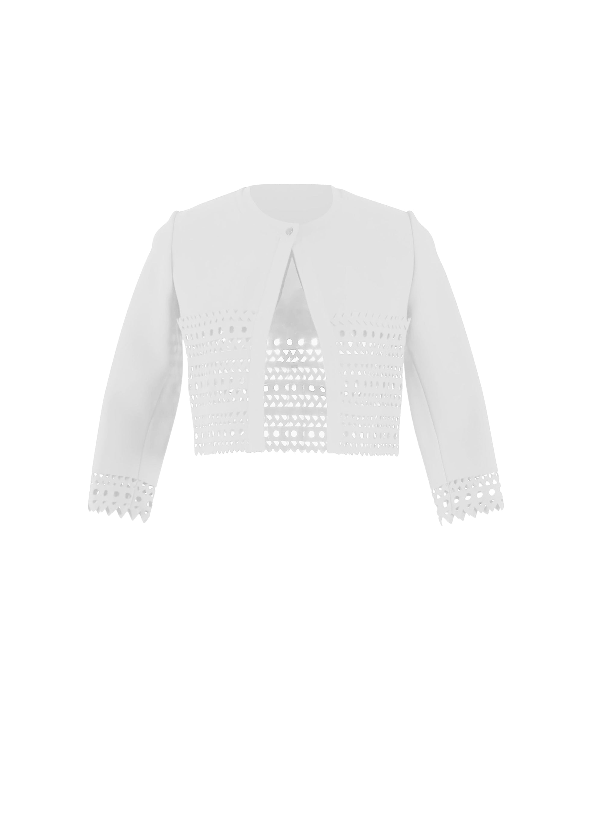 Cardigan à manches 3/4 ajouré en maille - Blanc