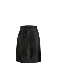 Croco maxi skirt in leather - Black