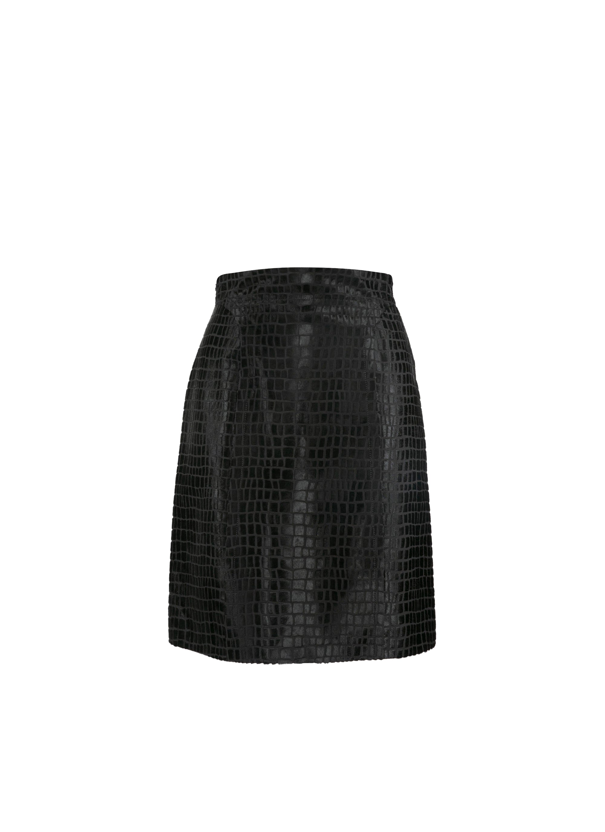 Croco maxi skirt in leather - Black