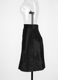 Croco maxi skirt in leather - Black