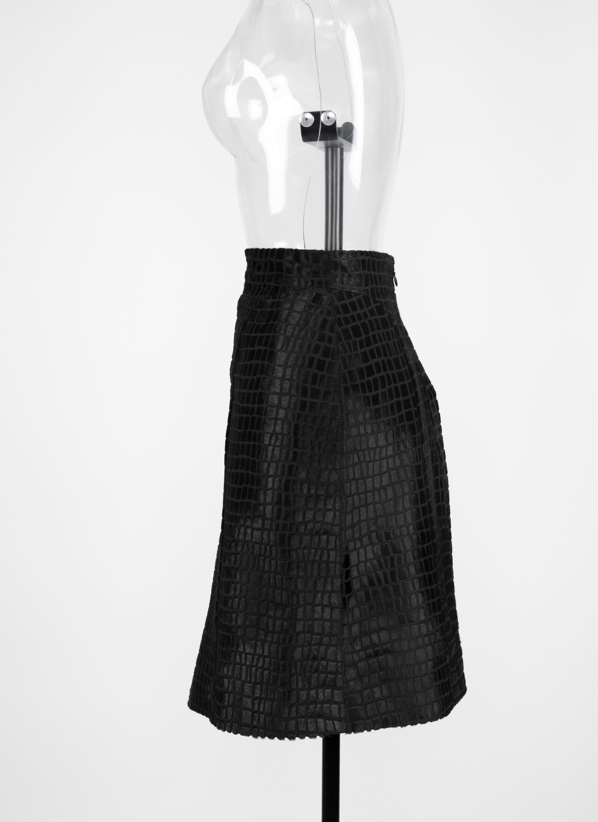 Croco maxi skirt in leather - Black