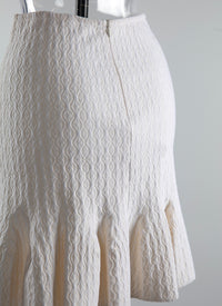 Textured wool flared hem skirt - White