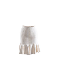 Textured wool flared hem skirt - White