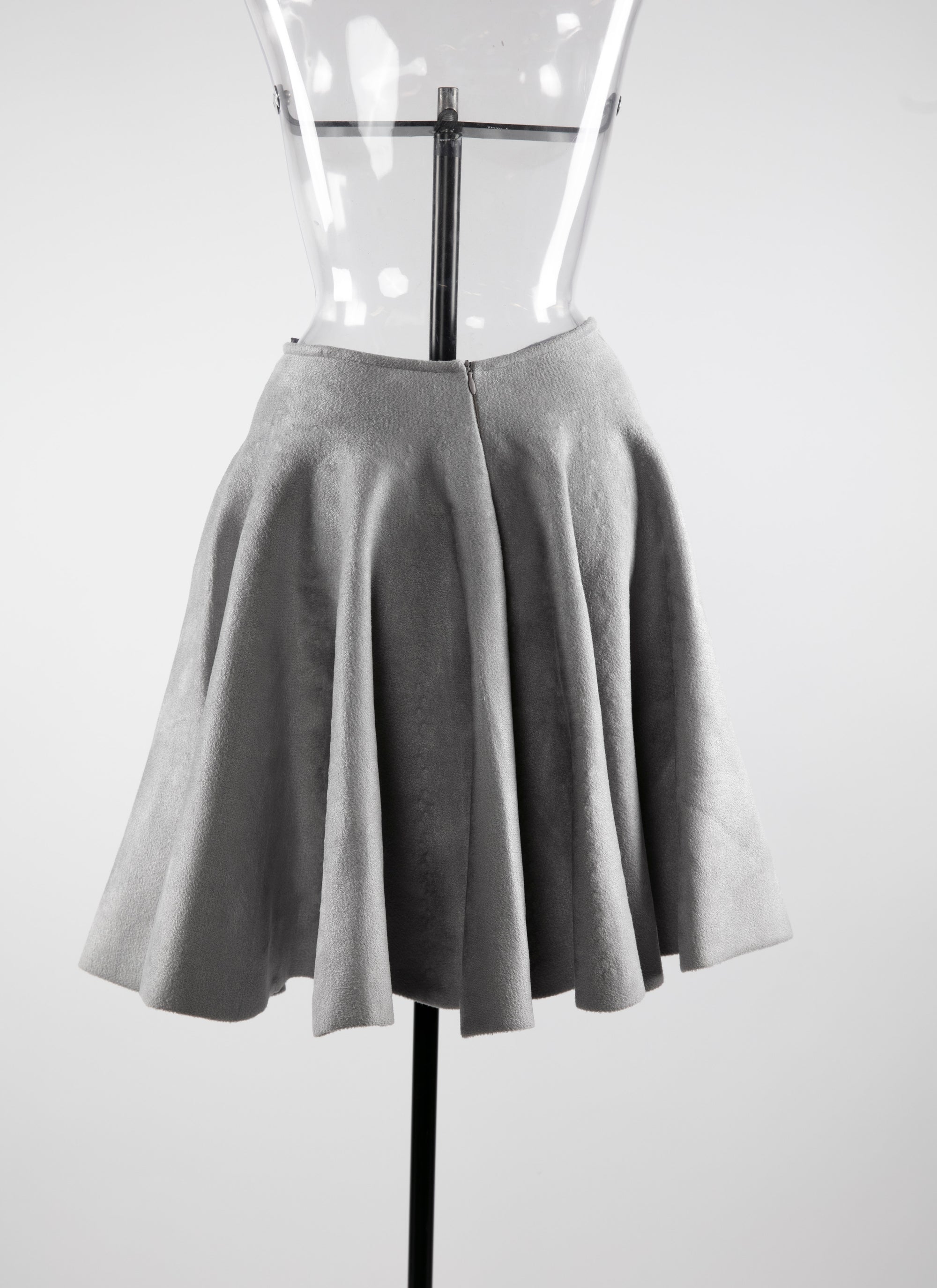 Plain velvet mini skater skirt - Ash