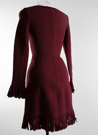 Robe à manches et ourlet à petites franges en laine - Cerise