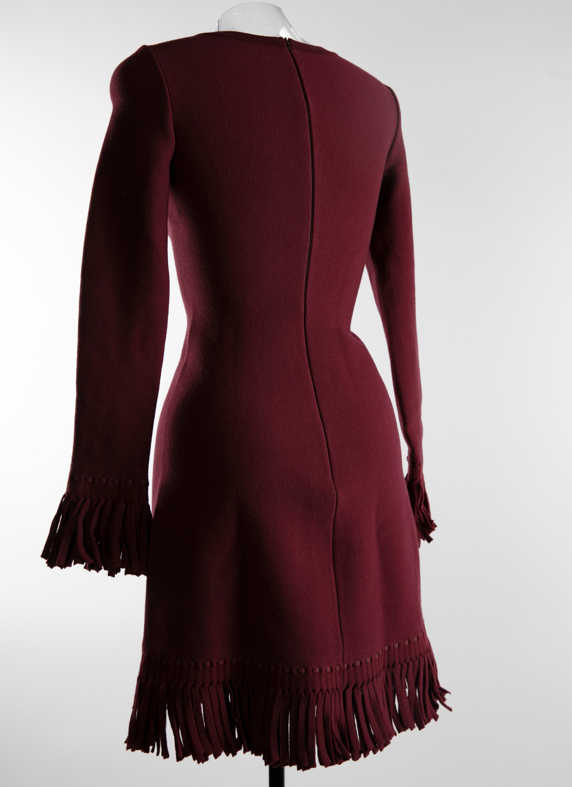Robe à manches et ourlet à petites franges en laine - Cerise