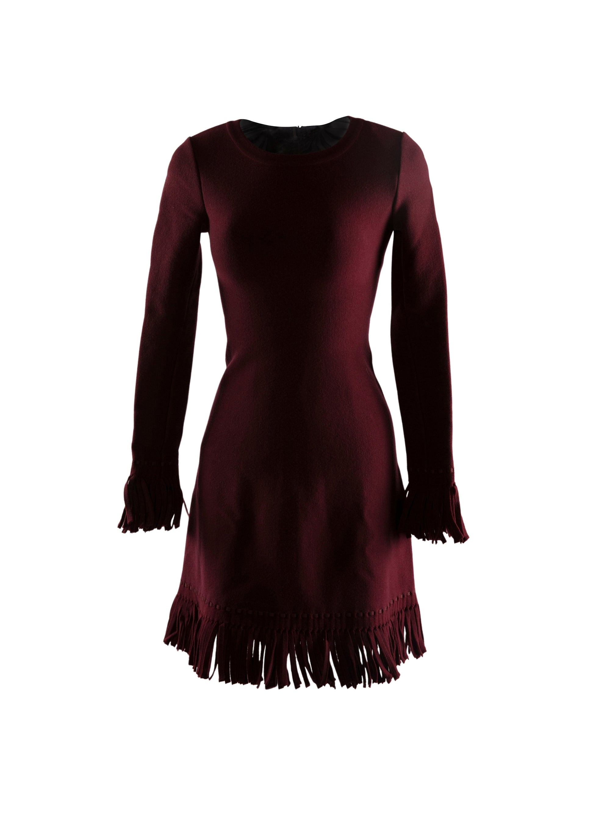 Robe à manches et ourlet à petites franges en laine - Cerise