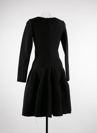Robe patineuse à manches longues en laine - Noir