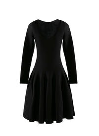 Robe patineuse à manches longues en laine - Noir